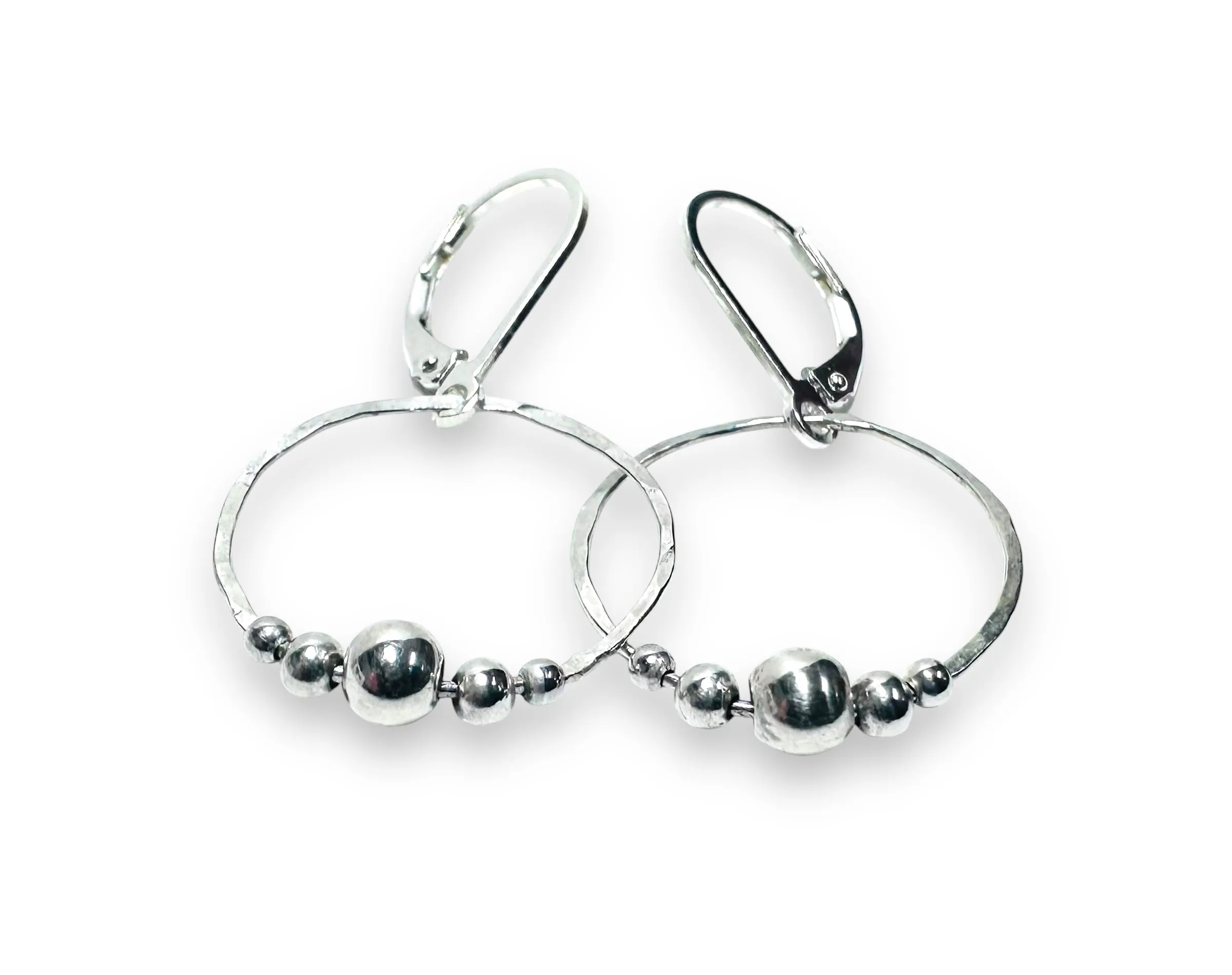 Silver Bead Circle Earrings, Silver Hoops