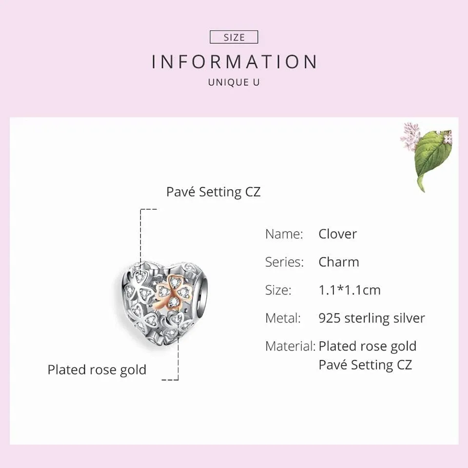 Silver Clover Heart Charm
