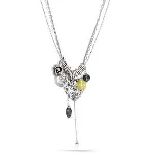 SILVER HEART FILIGREE LOCKET BLACK AND YELLOW CHARM NECKLACES #211BK1101