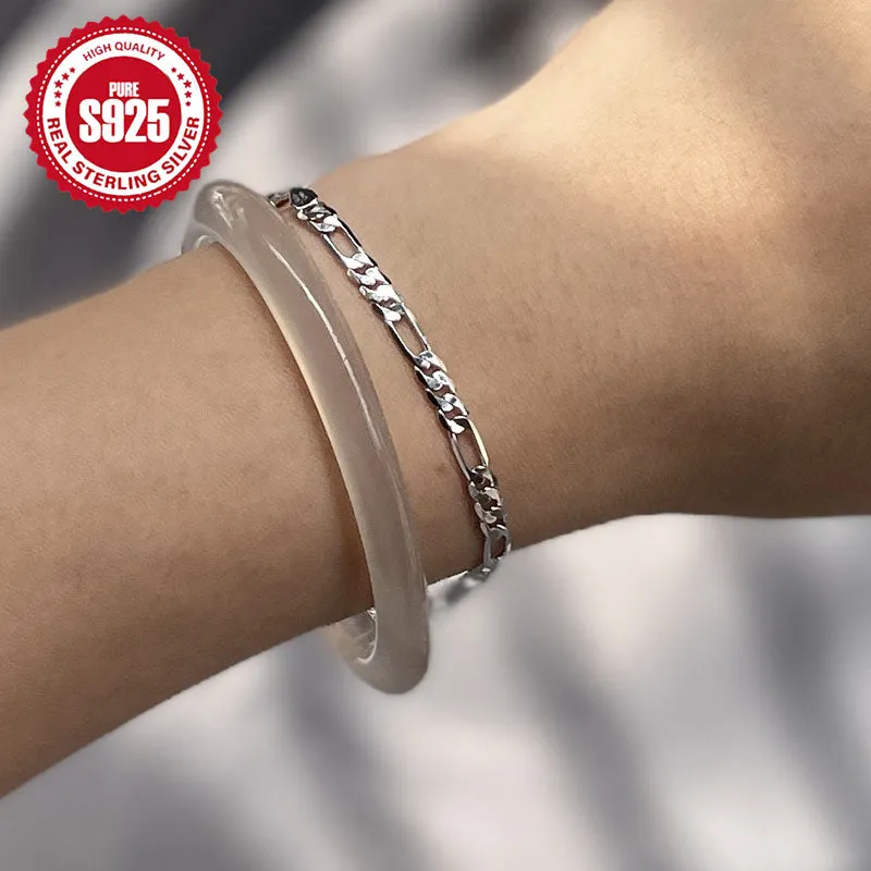 Silver Link Bracelet Platinum Plated Hip Hop Style Unisex Accessory