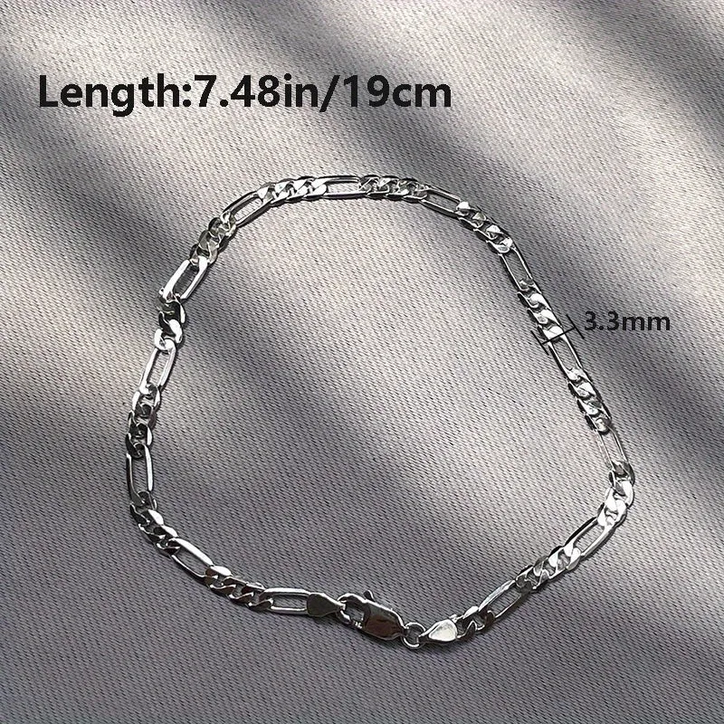 Silver Link Bracelet Platinum Plated Hip Hop Style Unisex Accessory