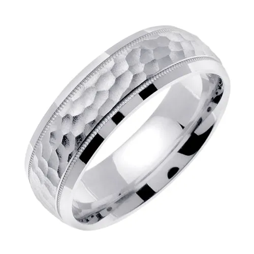Silver (PLATINUM & 24K YELLOW GOLD PLATING) Miligrained Hammer Finish Design Wedding Band Ring