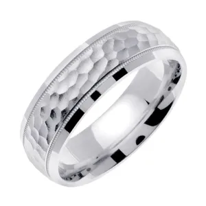 Silver (PLATINUM & 24K YELLOW GOLD PLATING) Miligrained Hammer Finish Design Wedding Band Ring