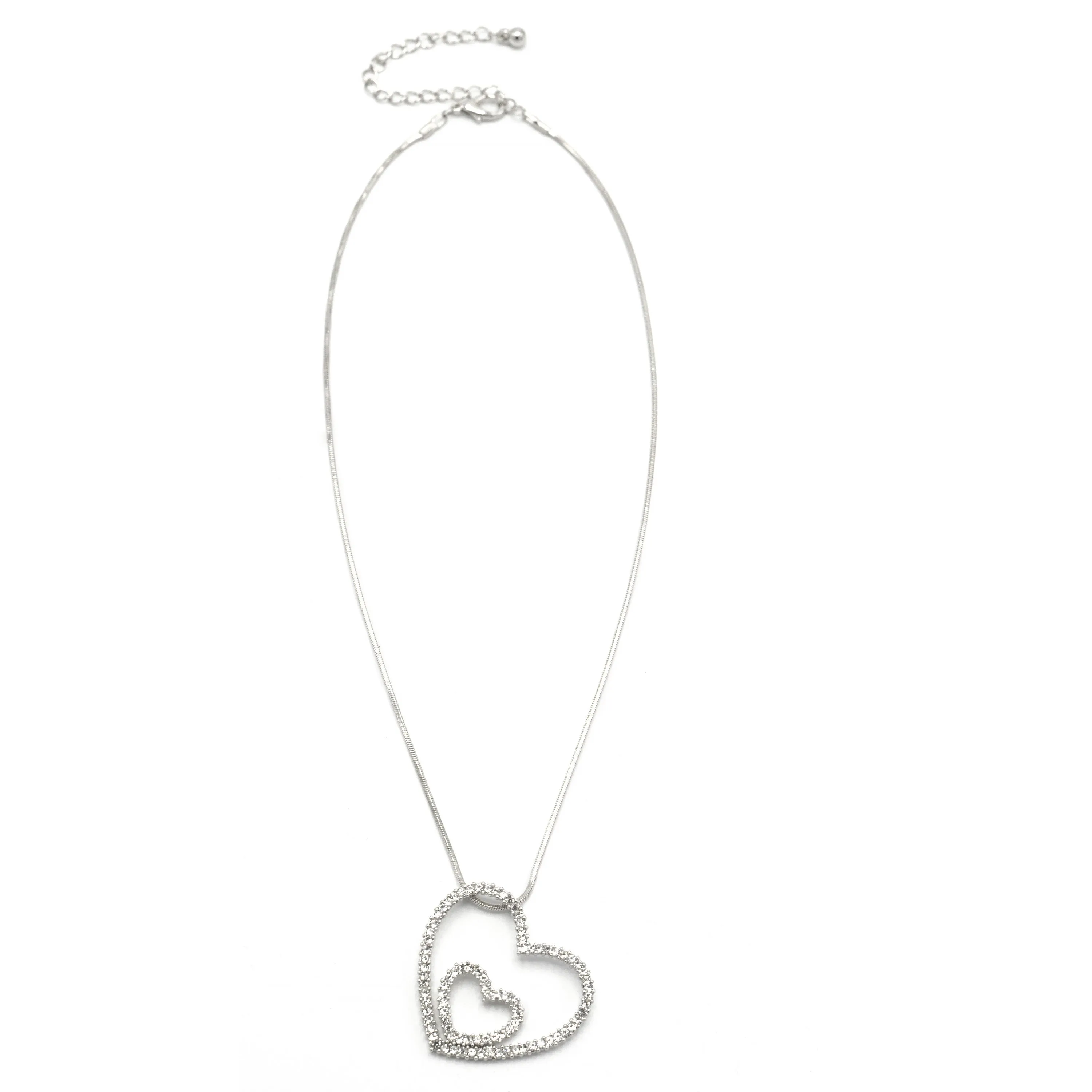 SILVER RHINESTONE HEART PENDANT NECKLACE  #N75514-CRY-RHOD (LD12)