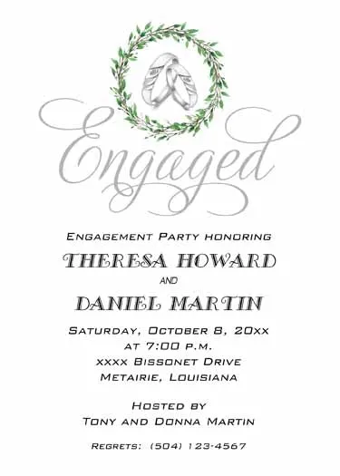 SILVER RINGS WITH GREENERY THEME CUSTOM INVITATION