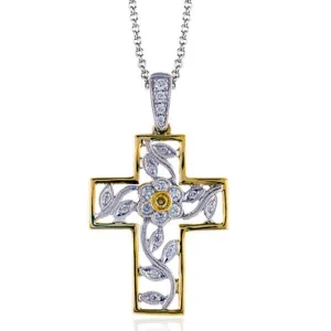 Simon G. 18K Two-Tone Floral Diamond Cross Pendant
