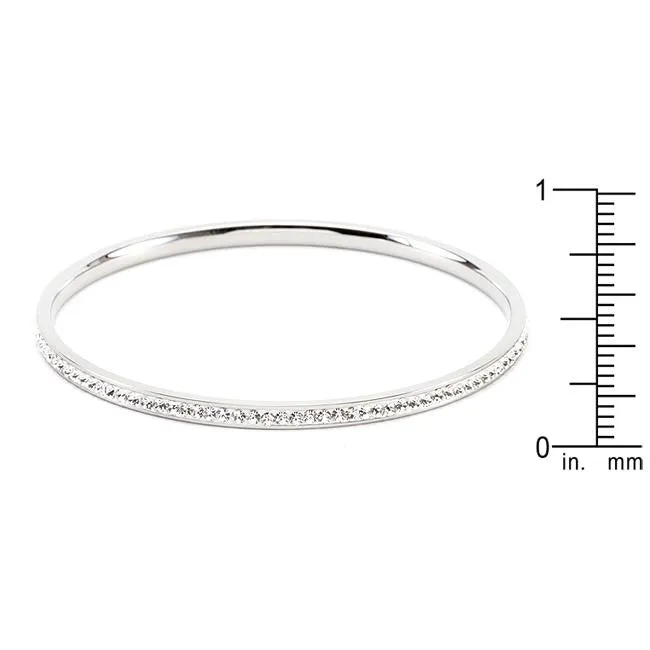 Simple Rhodium Plated Finish Crystal Bangle