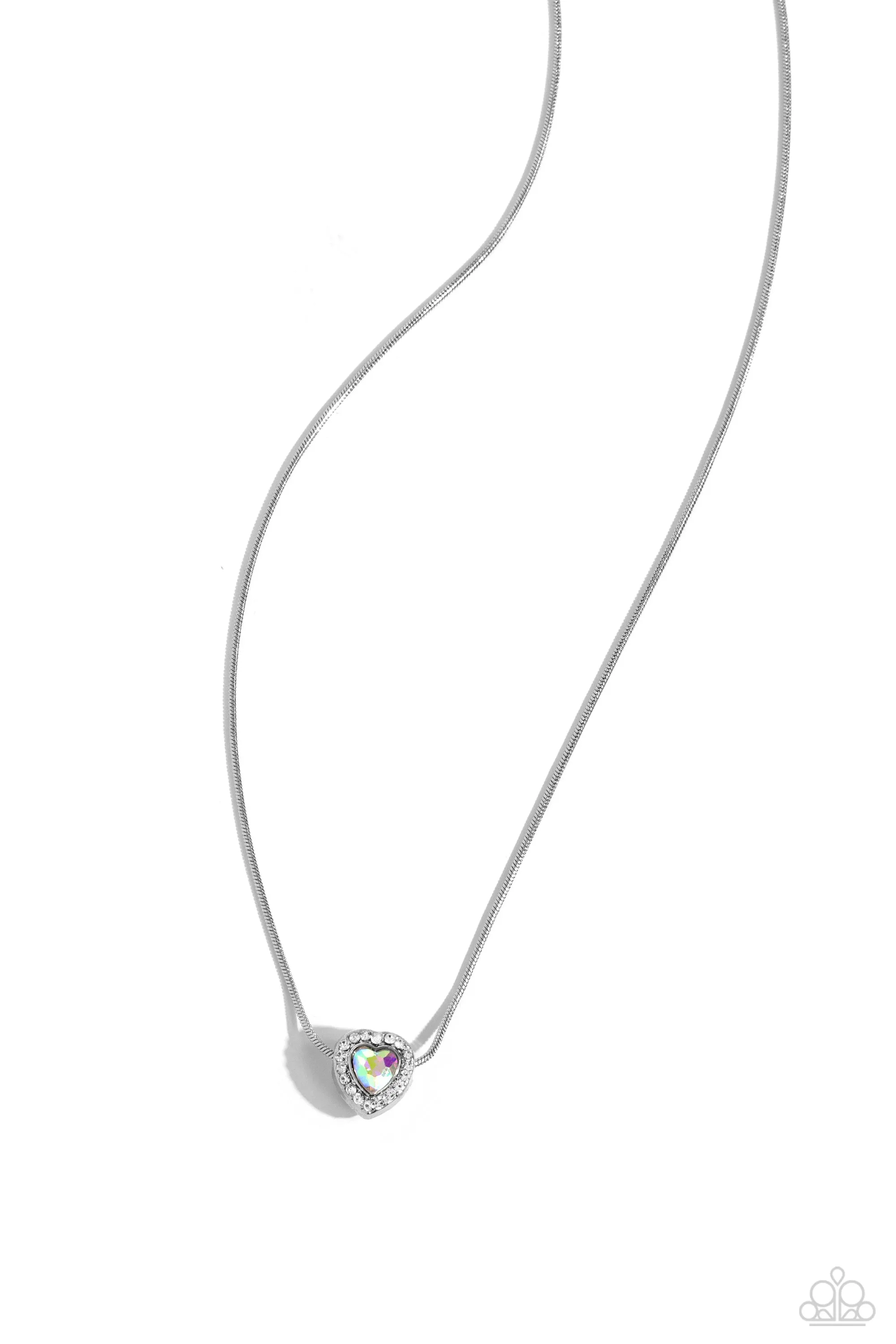Simply Sentimental - White - Iridescent Heart Pendant Paparazzi Short Necklace