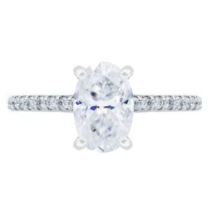 Skinny Oval Crushed Ice Moissanite 4 Prongs Diamond Accent Ice Cathedral Solitaire Ring