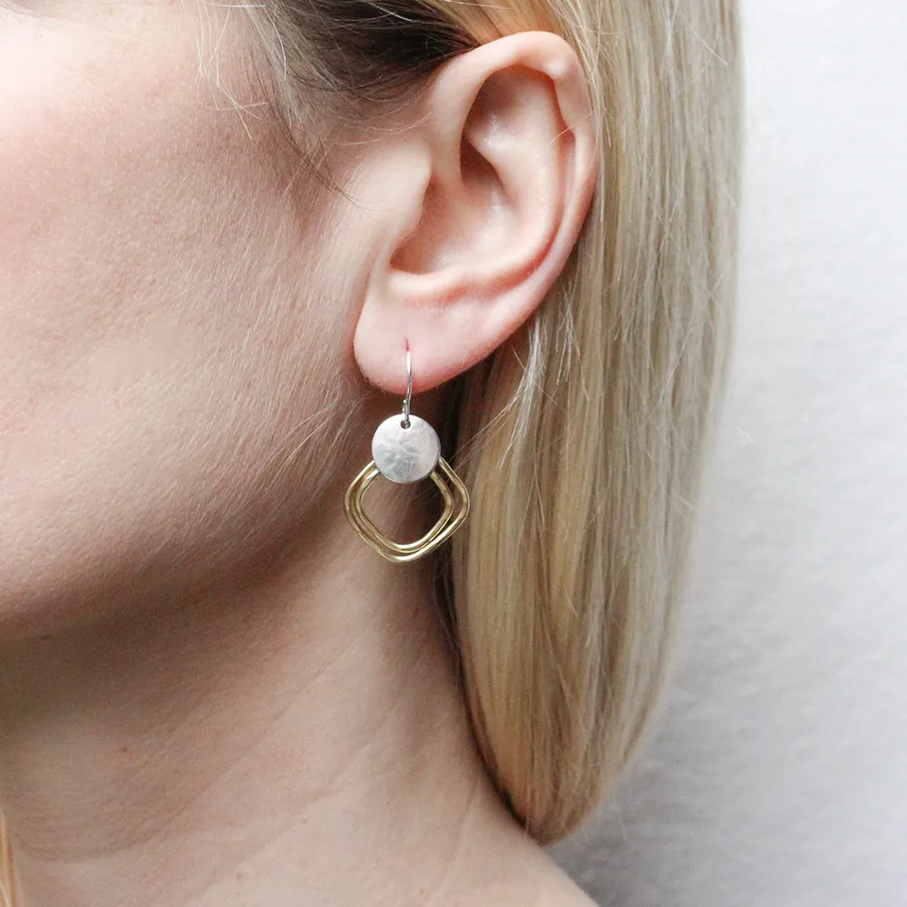 Small Disc with Hammered Square Rings Wire Earrings