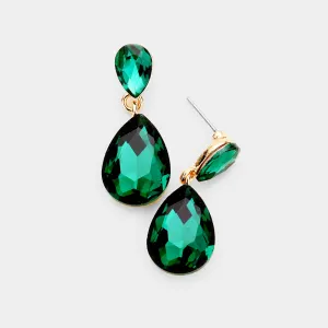 Small Emerald Crystal Teardrop Dangle Earrings on Gold | Little Girls | Older Girls Interview | 444363