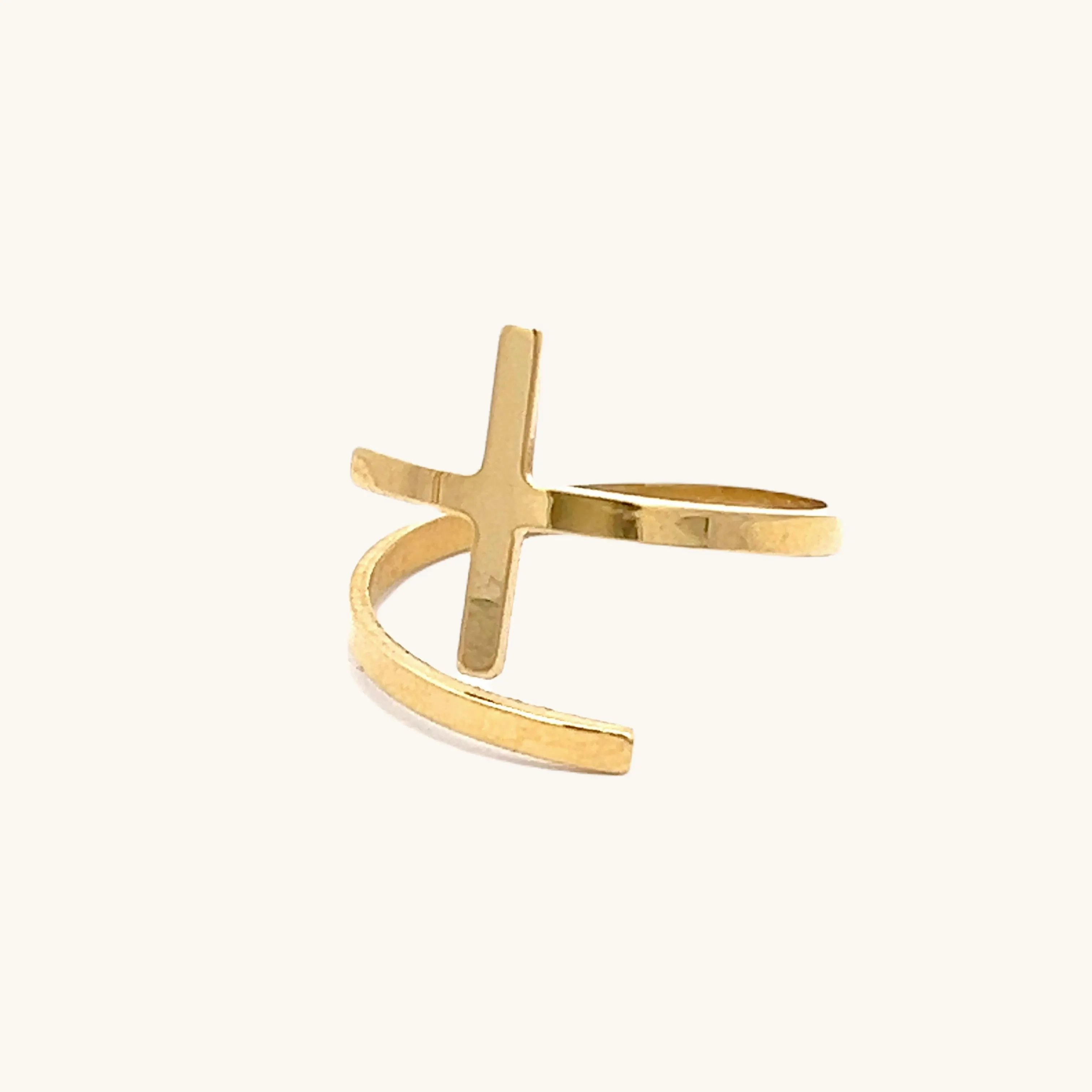 SOLID 14K YELLOW GOLD SMALL CROSS RING