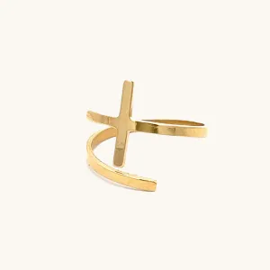 SOLID 14K YELLOW GOLD SMALL CROSS RING