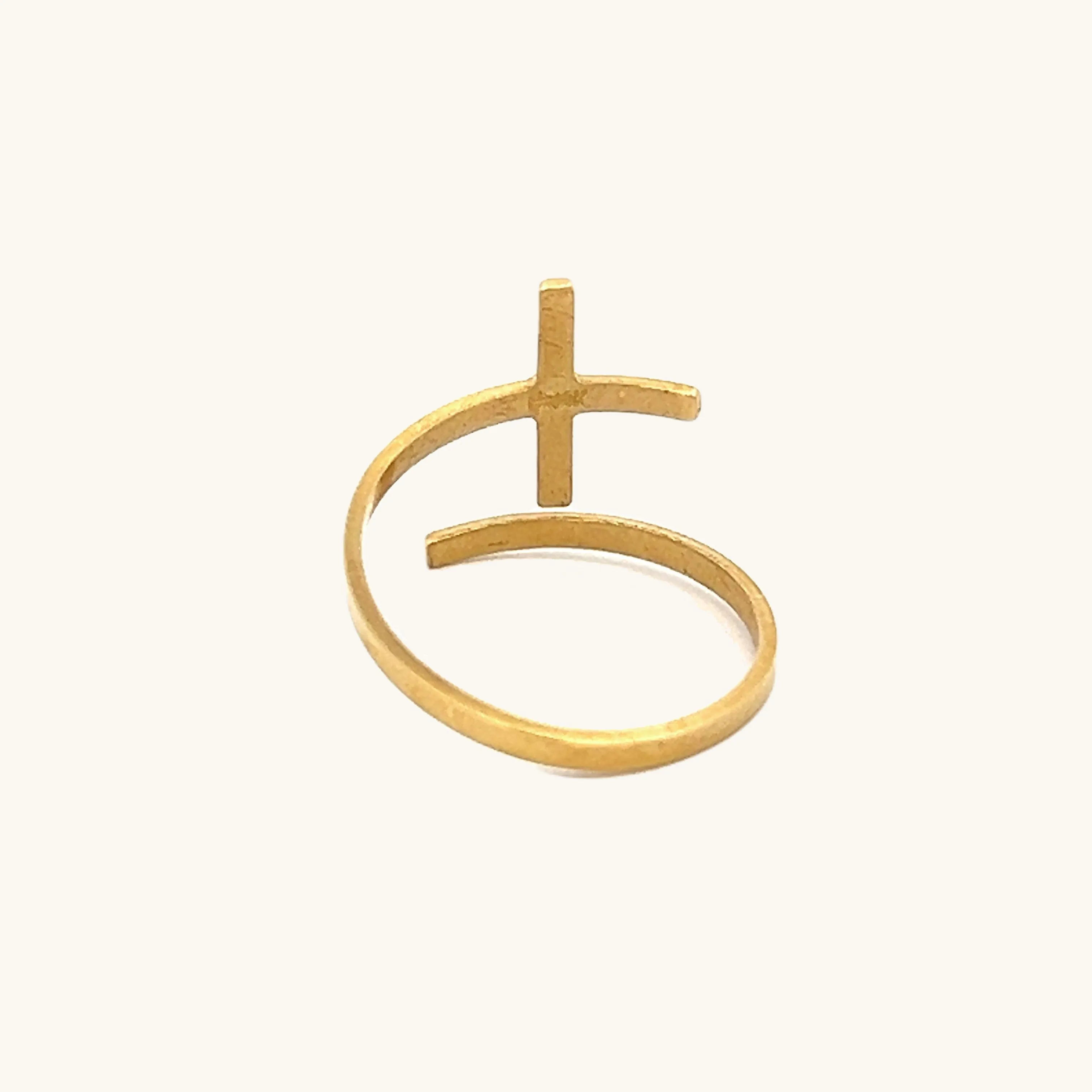 SOLID 14K YELLOW GOLD SMALL CROSS RING