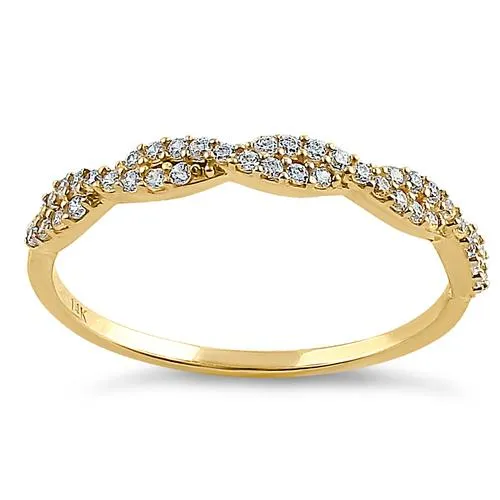 Solid 14K Yellow Gold Twist Round Clear CZ Ring