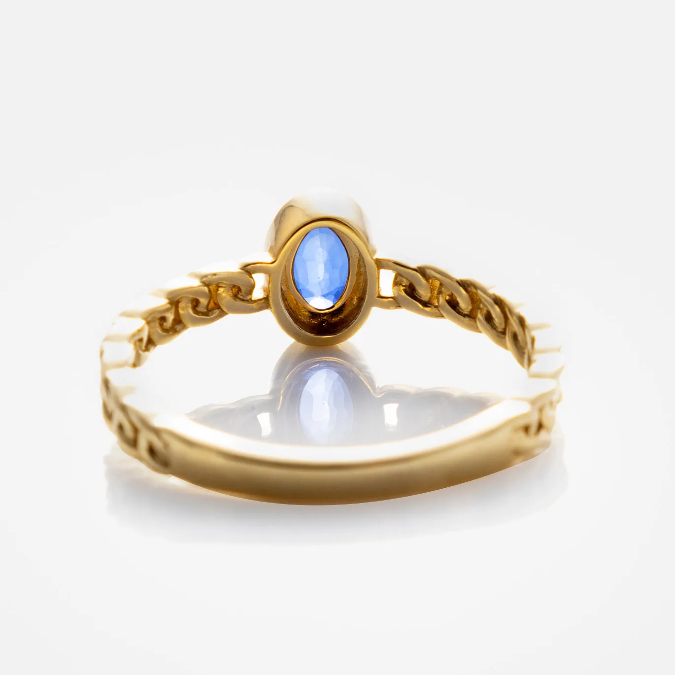 Solid Gold Blue Sapphire Chain Link Ring