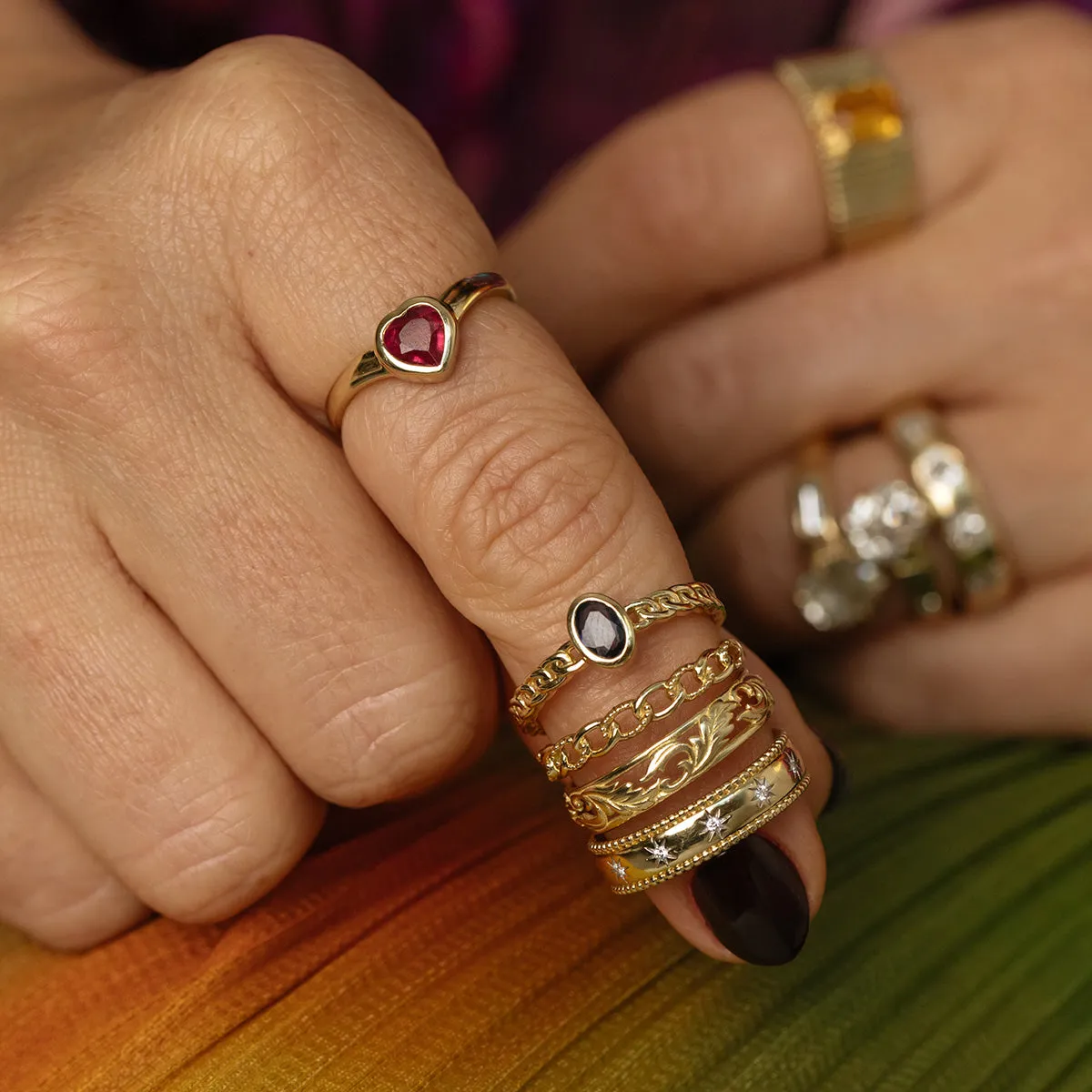 Solid Gold Blue Sapphire Chain Link Ring