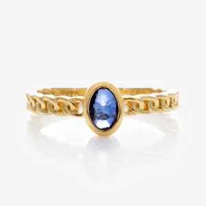 Solid Gold Blue Sapphire Chain Link Ring
