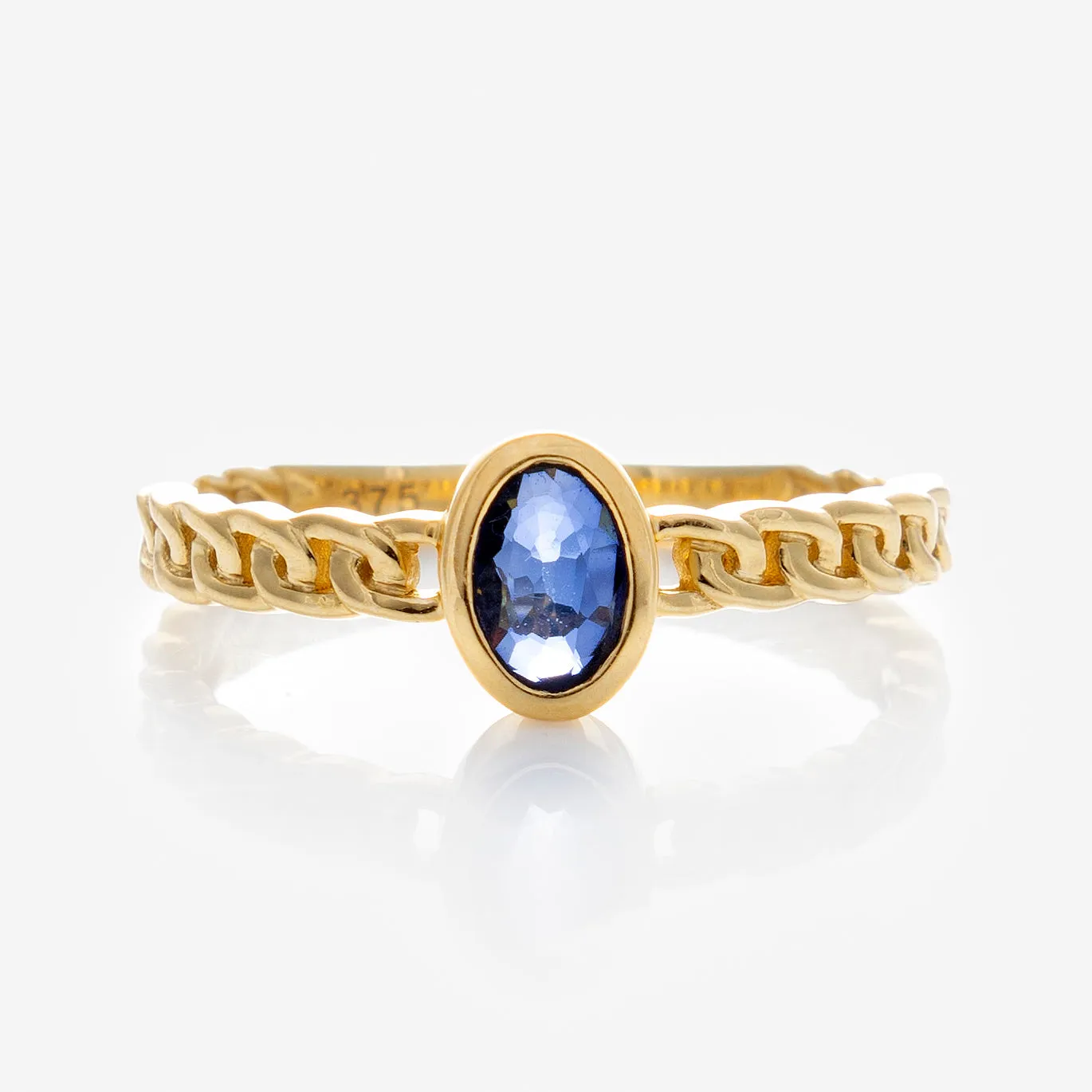 Solid Gold Blue Sapphire Chain Link Ring