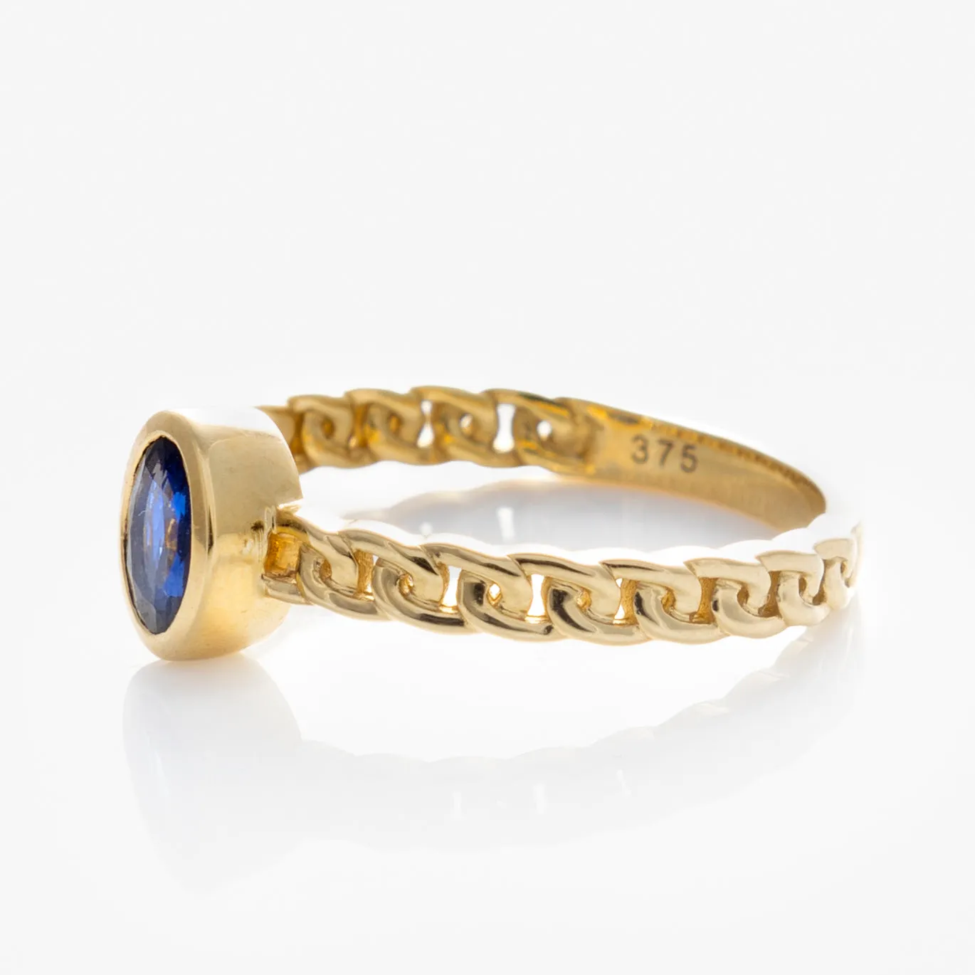 Solid Gold Blue Sapphire Chain Link Ring
