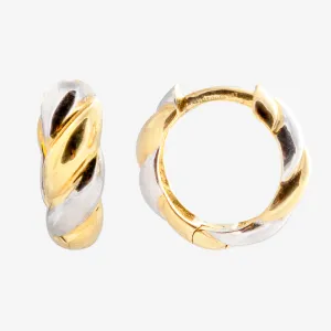Solid Gold Mixed Metal Twisted Huggie Hoops
