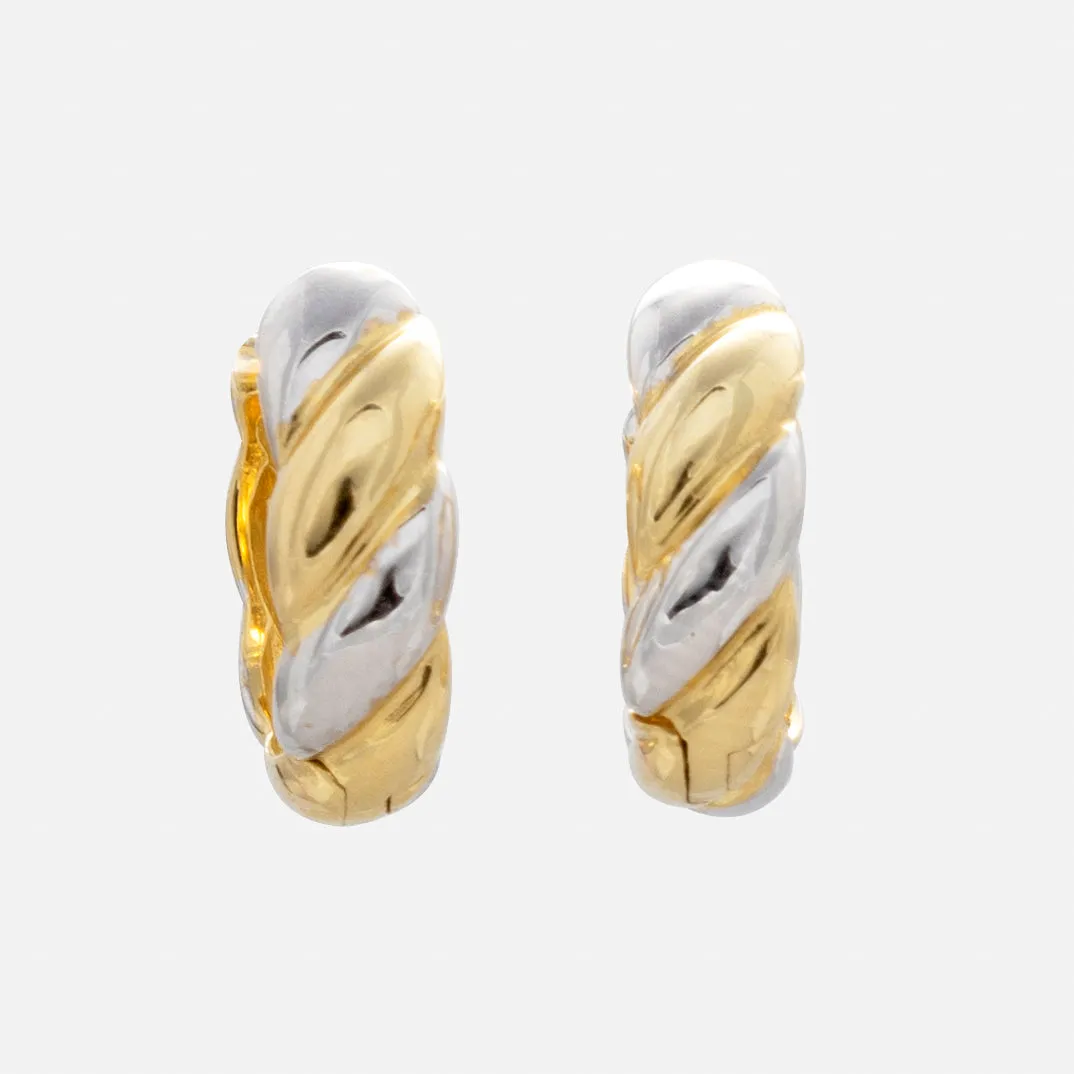 Solid Gold Mixed Metal Twisted Huggie Hoops