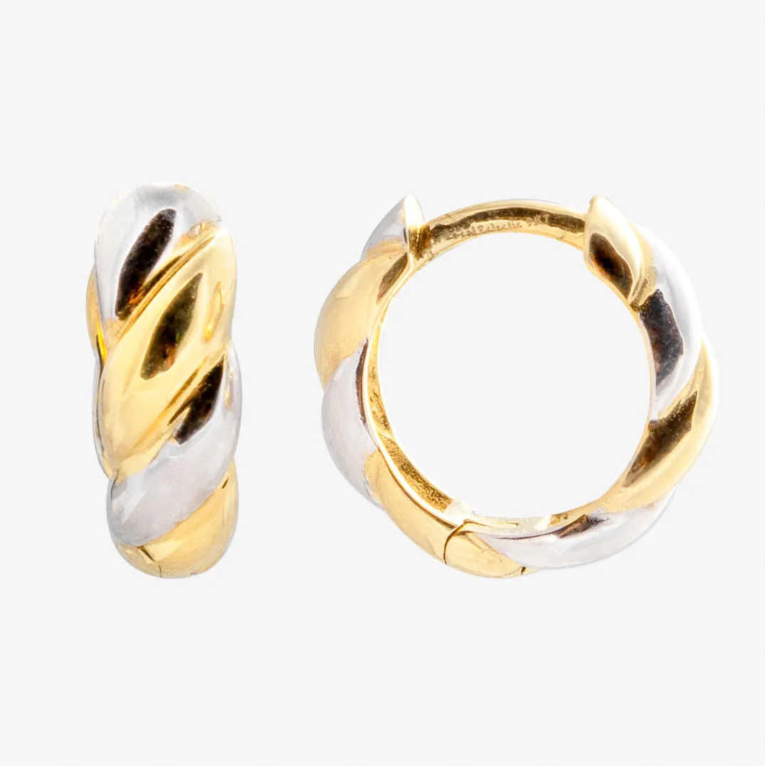 Solid Gold Mixed Metal Twisted Huggie Hoops