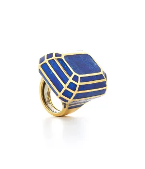 Solitaire Ring, Blue Enamel