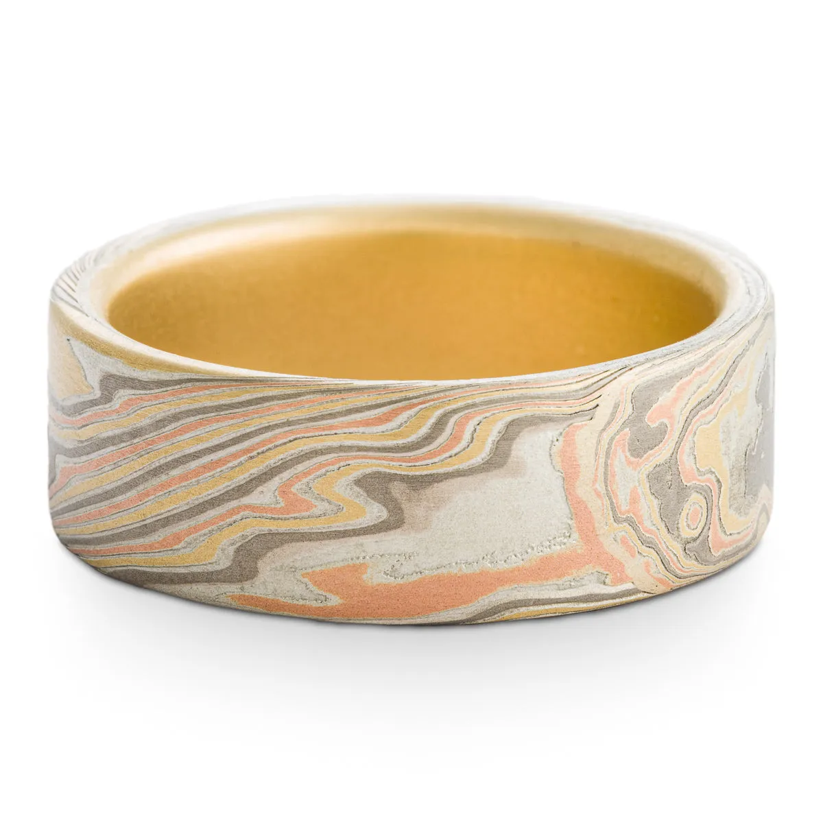 Sophisticated Mokume Gane Band or Wedding Ring in Firestorm Palette and Twist Pattern