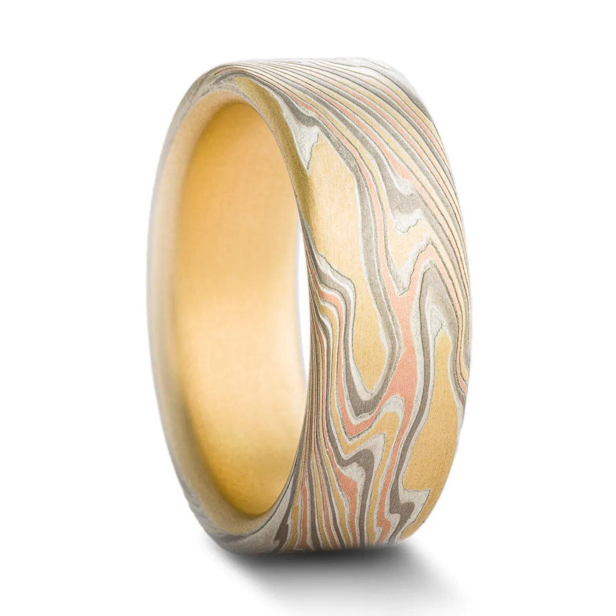 Sophisticated Mokume Gane Band or Wedding Ring in Firestorm Palette and Twist Pattern
