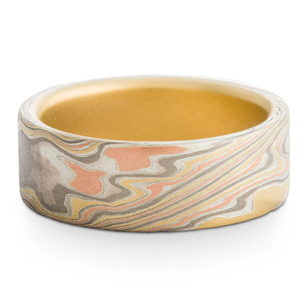 Sophisticated Mokume Gane Band or Wedding Ring in Firestorm Palette and Twist Pattern