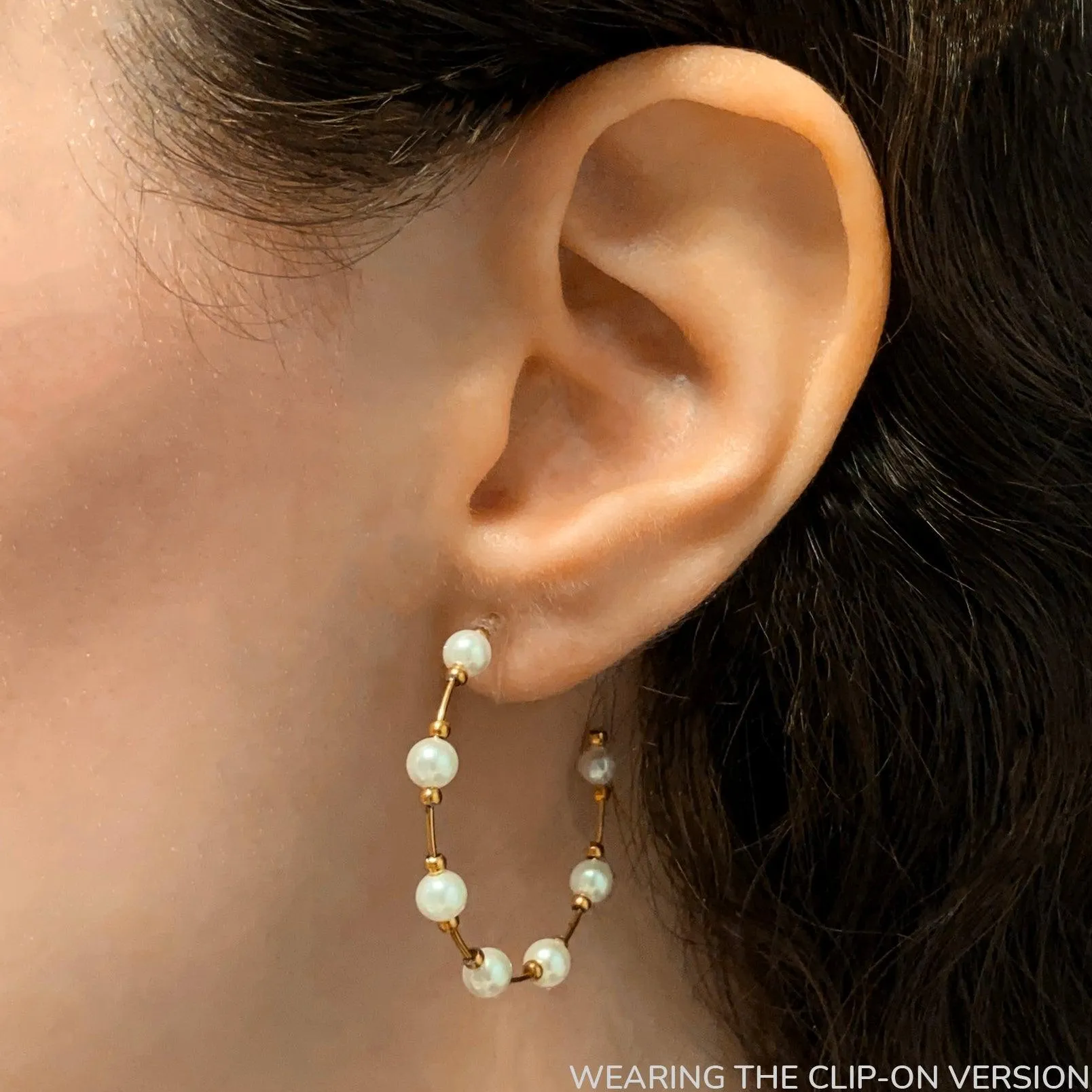 SPACED PEARL HOOP EARRINGS