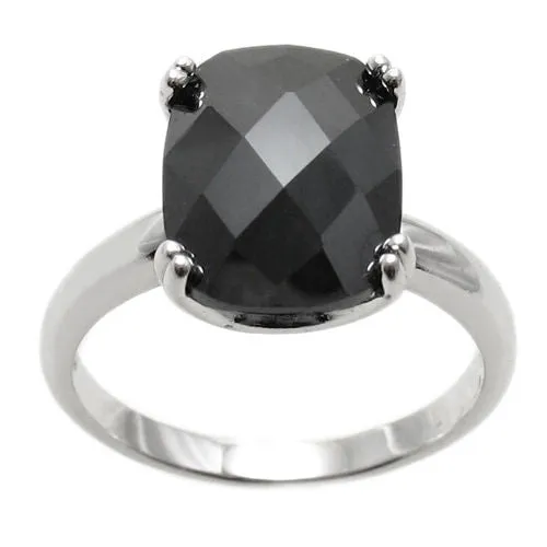 Spectacular Ring with Black Obsidian Colored Rectangular 10x14mm CZ Solitaire in Sterling Silver.