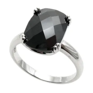 Spectacular Ring with Black Obsidian Colored Rectangular 10x14mm CZ Solitaire in Sterling Silver.