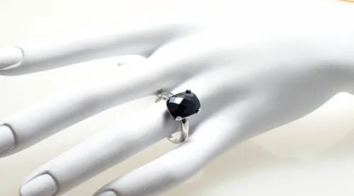 Spectacular Ring with Black Obsidian Colored Rectangular 10x14mm CZ Solitaire in Sterling Silver.