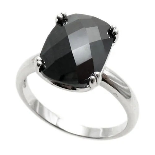 Spectacular Ring with Black Obsidian Colored Rectangular 10x14mm CZ Solitaire in Sterling Silver.