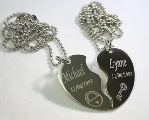 Split heart necklaces. key, necklace set
