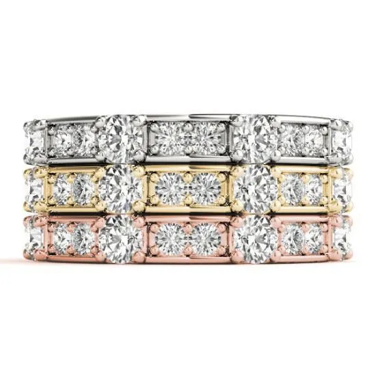 Stackables 1/2 Eternity Tri-Tone Gold Channel & Bead Set 3-Band Set Selectables