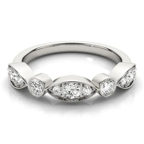 Stackables 1/2 Eternity Tri-Tone Gold Triple Diamond Marquise Bezel 3-Band Set Selectables