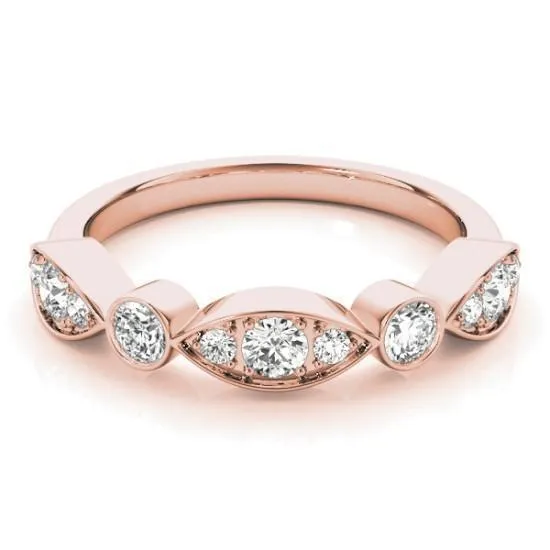 Stackables 1/2 Eternity Tri-Tone Gold Triple Diamond Marquise Bezel 3-Band Set Selectables