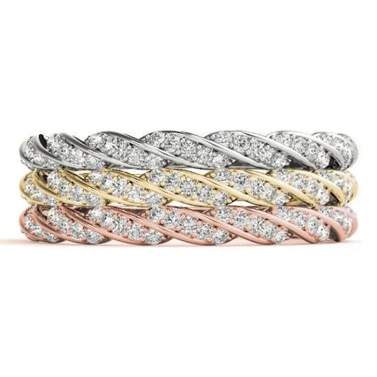 Stackables 3/4 Eternity Tri-Tone Gold Diamond Accent Rope 3-Band Set Selectables