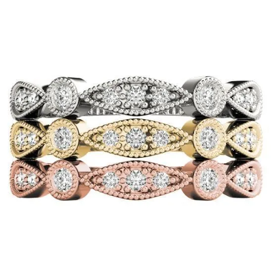 Stackables 3/4 Eternity Tri-Tone Gold Milgrain Round & Marquise Bezel-Set Diamonds 3-Band Set Selectables