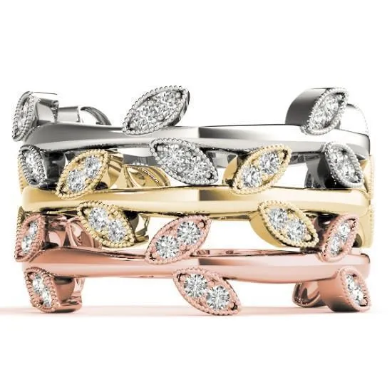 Stackables 3/4 Eternity Tri-Tone Gold Nature-Inspired Bezel-Set Diamonds 3-Band Set Selectables