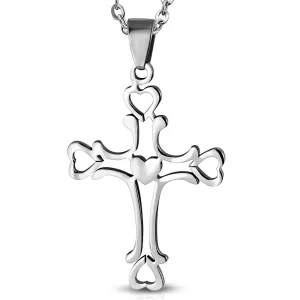 Stainless Steel Floating Open Love Heart Religious Cross Pendant Necklace