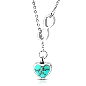Stainless Steel Interlocking Infinity Love Heart Turquoise Stone Charm Link Chain Necklace