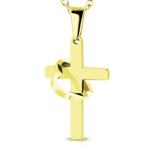Stainless Steel Interlocking Open Cut-Out Love Heart Cross Charm Link Chain Necklace Pendant