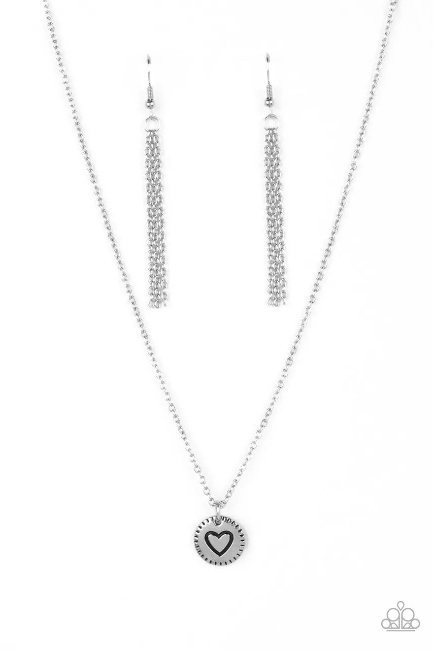 Stamped Sentiment - Silver - Dainty Heart Pendant Paparazzi Short Necklace
