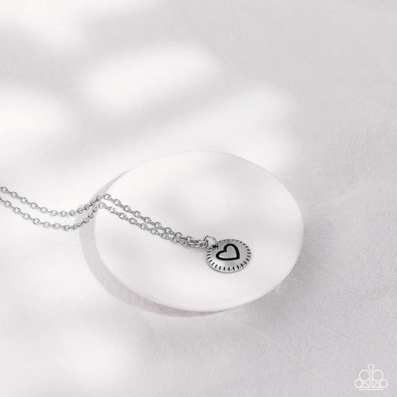 Stamped Sentiment - Silver - Dainty Heart Pendant Paparazzi Short Necklace