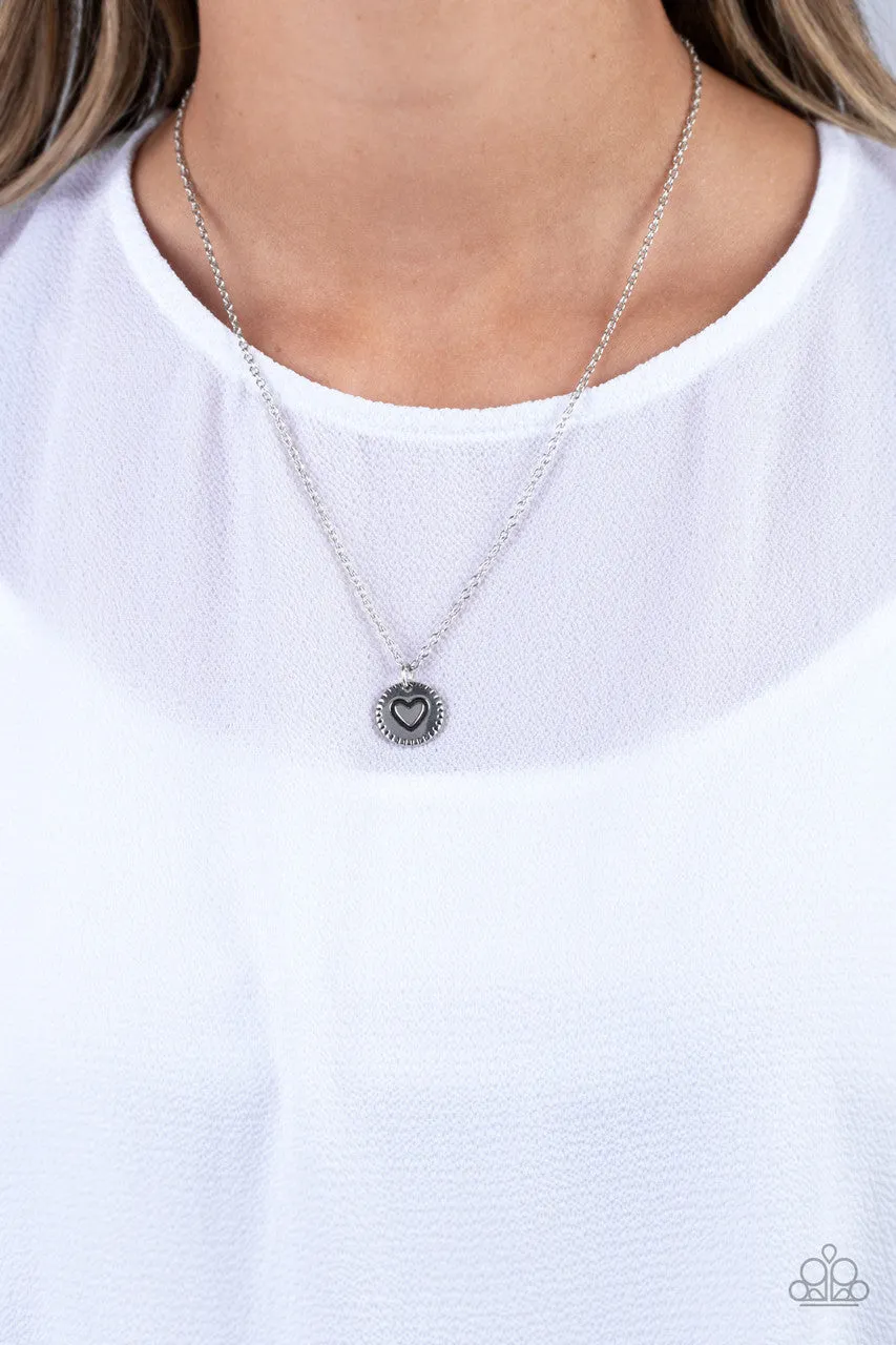 Stamped Sentiment - Silver - Dainty Heart Pendant Paparazzi Short Necklace