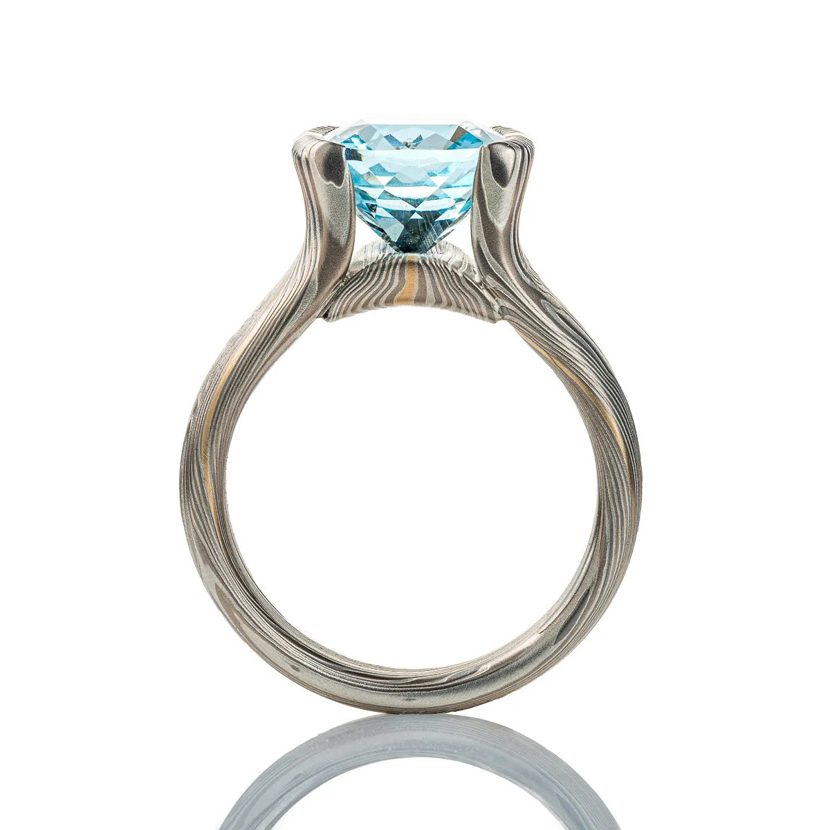 Statement Mokume Gane and Aquamarine Ring